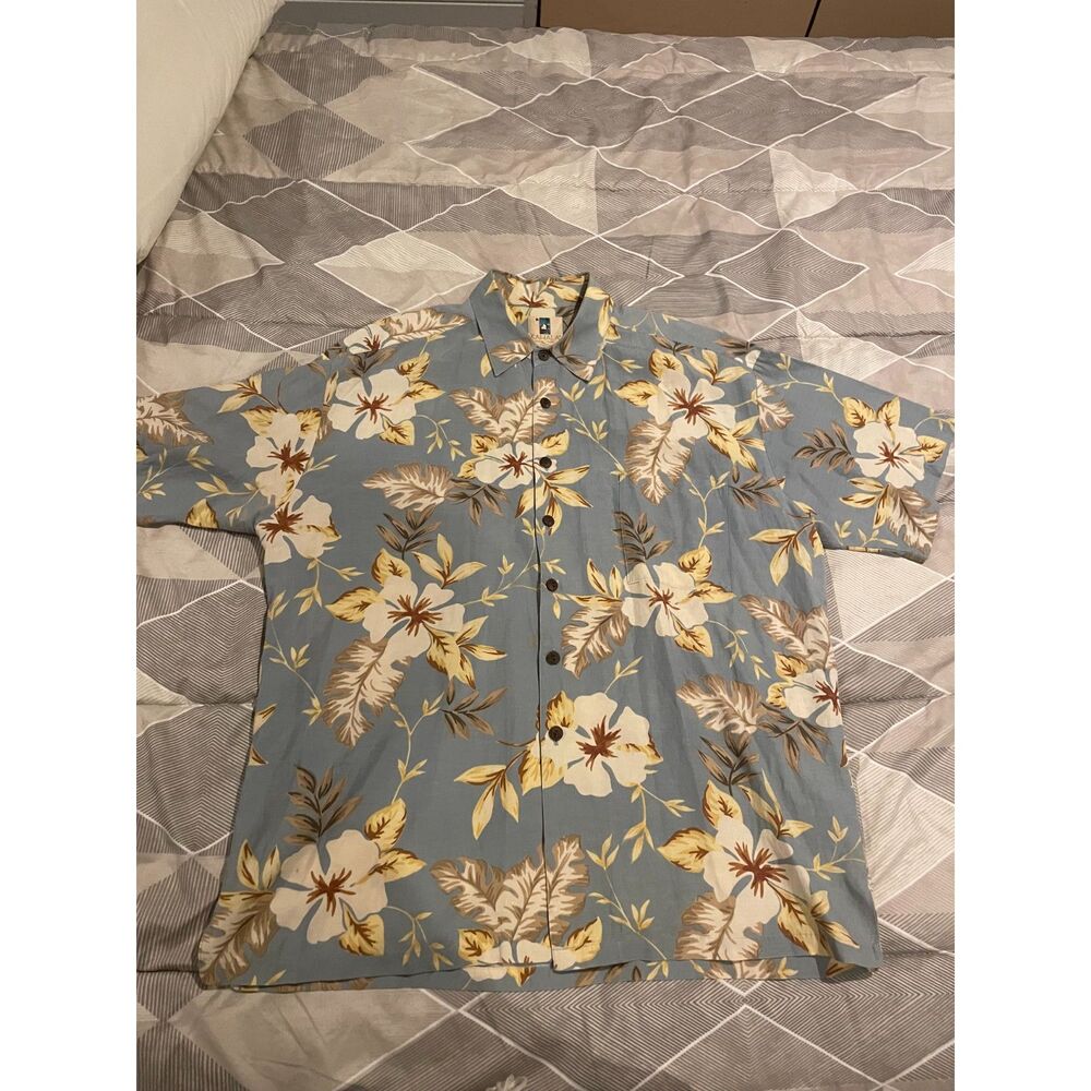 Kahala Men’s XL Hawaiian Aloha Shirt Blue Floral Rayon Linen Blend